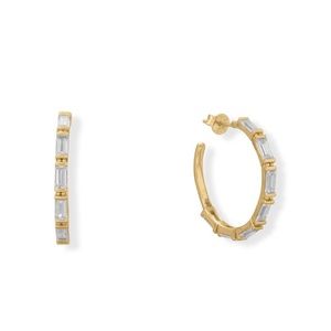 White Baguette CZ 3/4 Hoop Earrings